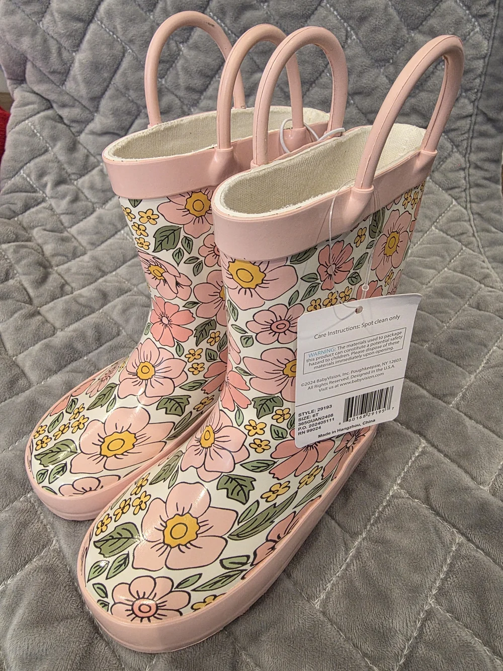 Hudson Baby Girls Rain Boots Pink Yellow Pretty Floral